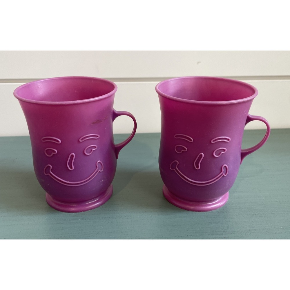 Vintage 1980s Kool-Aid Man Plastic Cup With Handle 4" Tall Purple---Qty 2